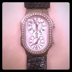 Philip Stein Diamond Black Leather Watch